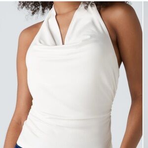 HALARA Cream Fitted Halter Tank Top